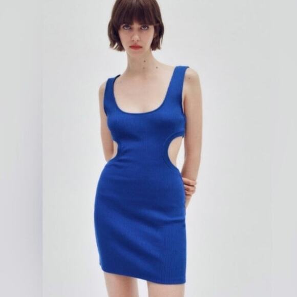 ZARA RIBBED CUT OUT MINI DRESS IN ROYAL BLUE, SZ SMALL - Picture 1 of 15
